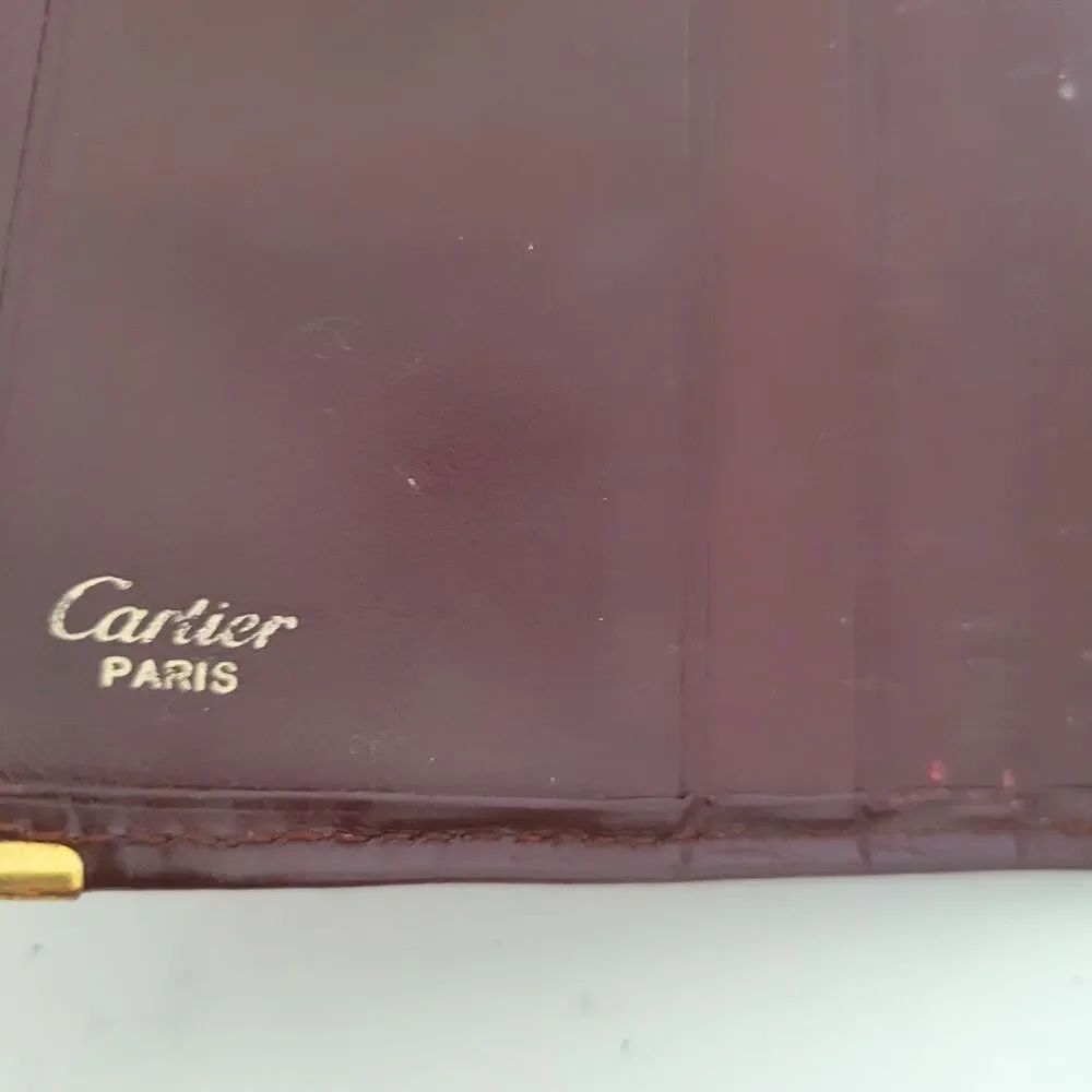 Must De Cartier Men's Bifold Leather Bordeaux‎ Red Wallet Medium Retro Bill Fair